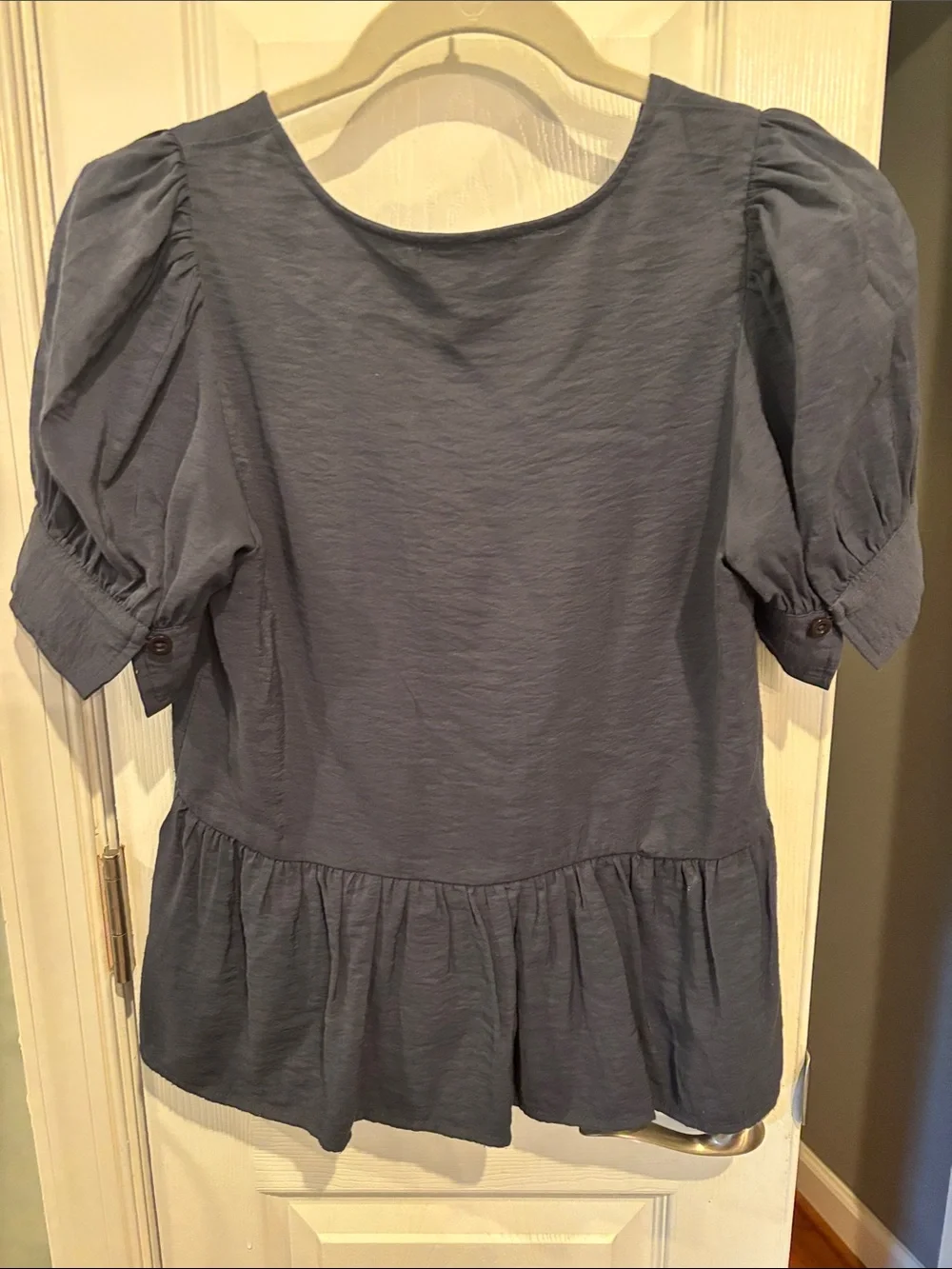 Madewell Drapeweave Puff Sleeve Peplum Top -Slate Blue